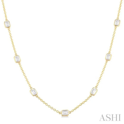 Emerald Shape Diamond Station Necklace