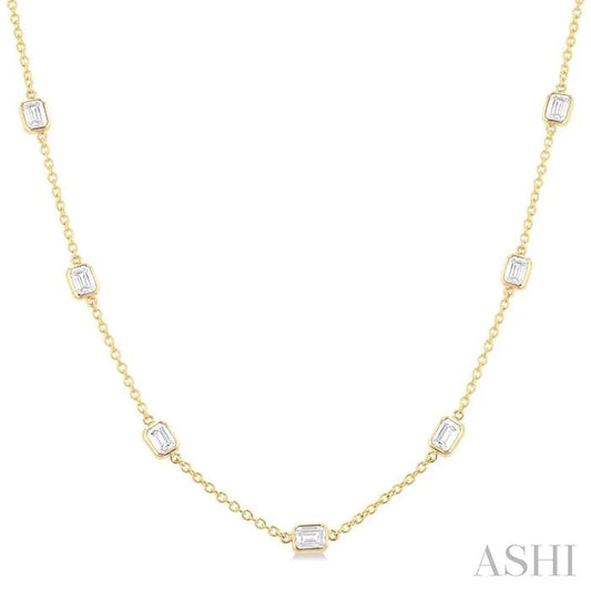 Emerald Shape Diamond Station Necklace