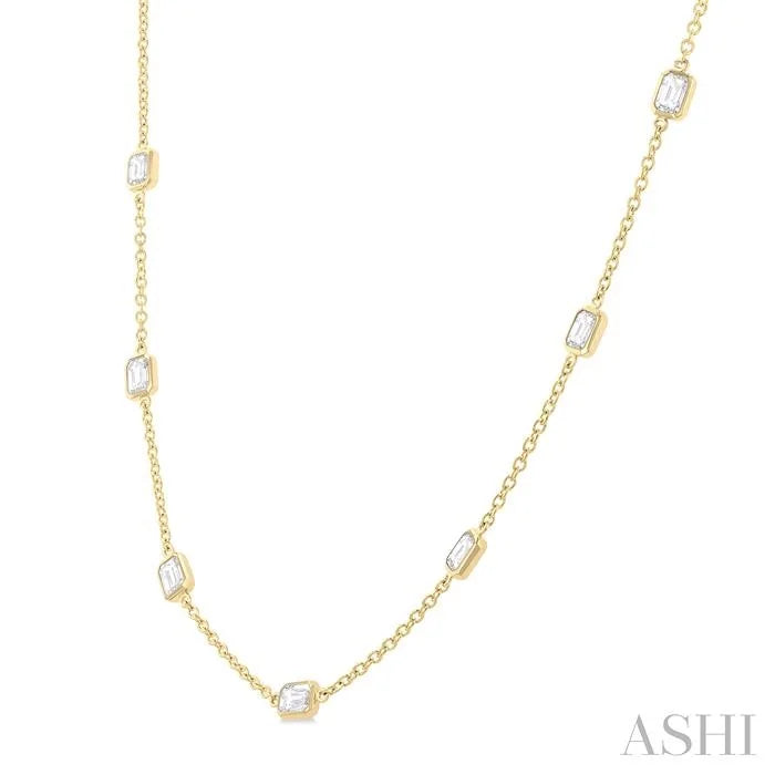 Emerald Shape Diamond Station Necklace