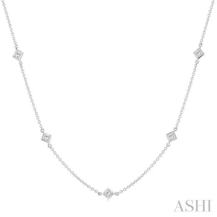 Princess Shape Diamond Station Necklace
