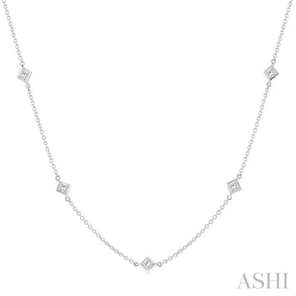 Princess Shape Diamond Station Necklace