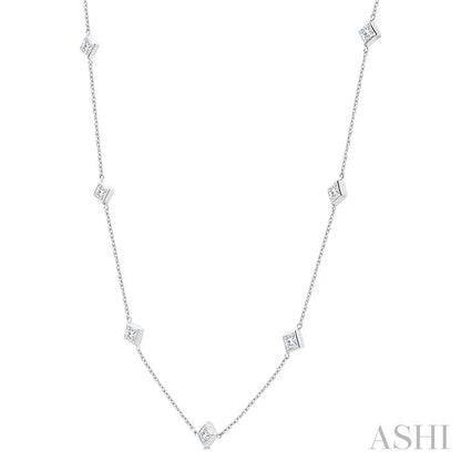Princess Shape Diamond Station Necklace