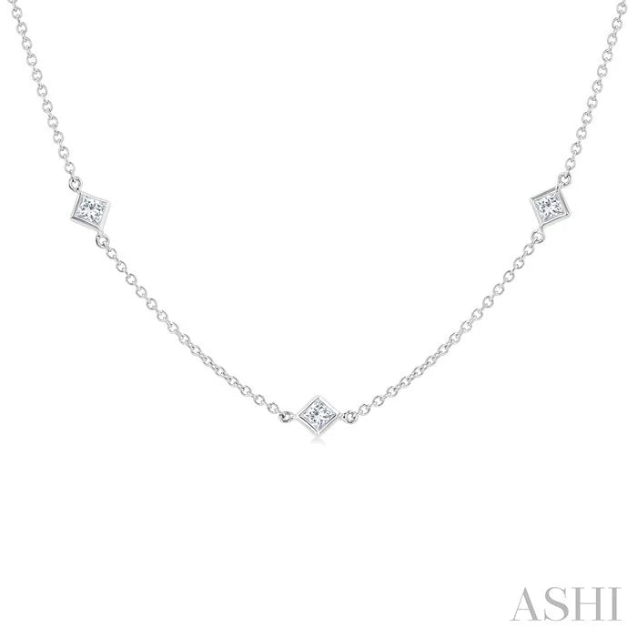Princess Shape Diamond Station Necklace