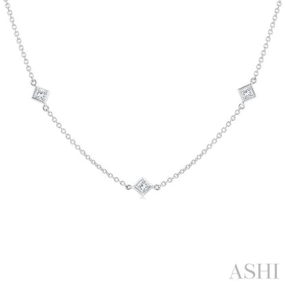 Princess Shape Diamond Station Necklace