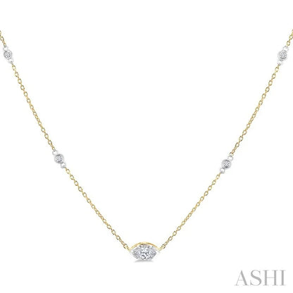 Marquise Shape Bezel Set Diamond Station Necklace
