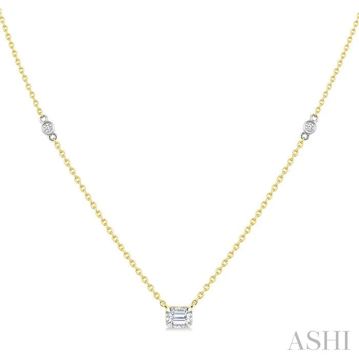 Emerald Shape Bezel Set Diamond Station Necklace