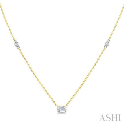 Emerald Shape Bezel Set Diamond Station Necklace