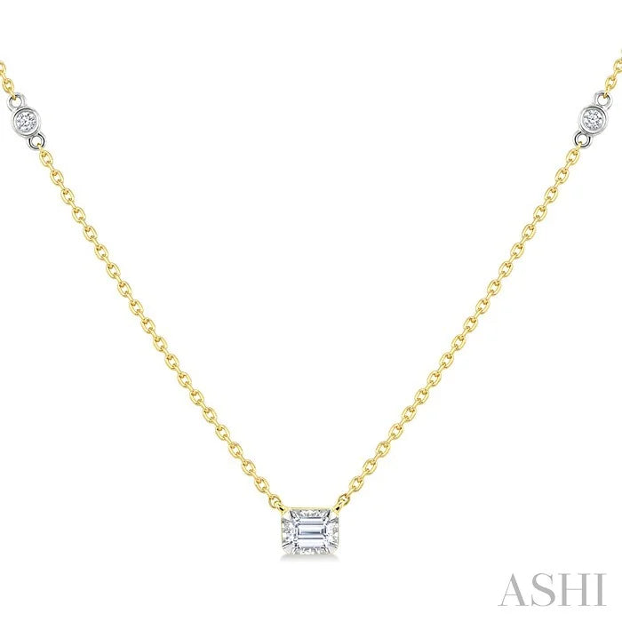 Emerald Shape Bezel Set Diamond Station Necklace