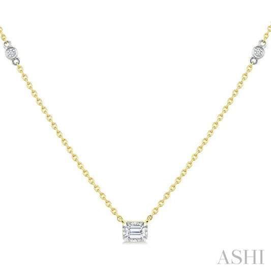 Emerald Shape Bezel Set Diamond Station Necklace