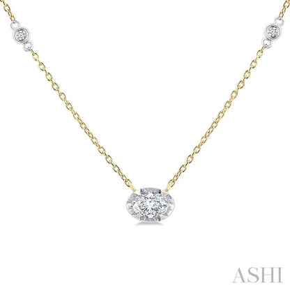 Oval Shape Bezel Set Diamond Station Necklace
