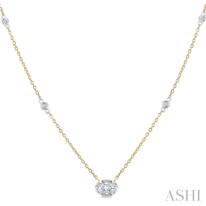Oval Shape Bezel Set Diamond Station Necklace