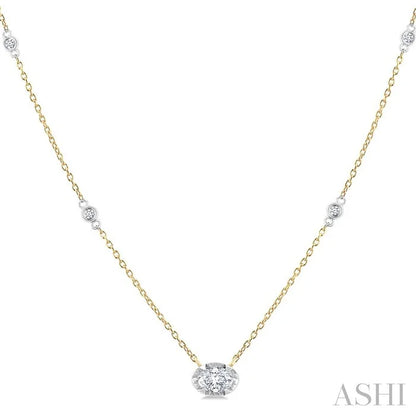 Oval Shape Bezel Set Diamond Station Necklace