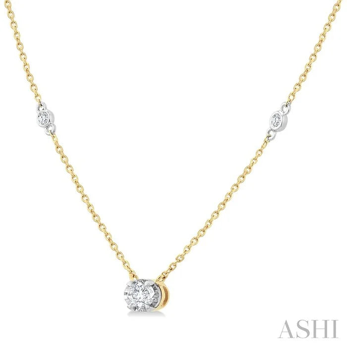 Oval Shape Bezel Set Diamond Station Necklace