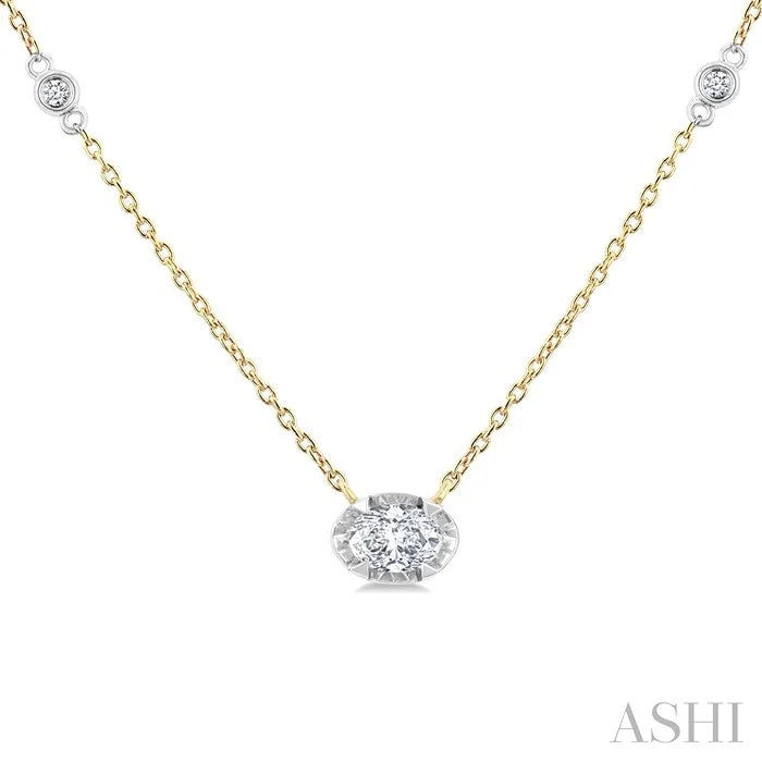 Oval Shape Bezel Set Diamond Station Necklace