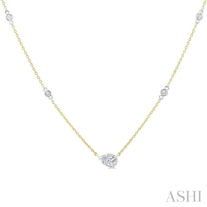 Pear Shape Bezel Set Diamond Station Necklace