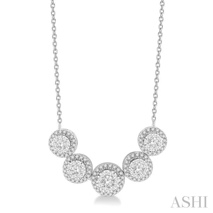 Round Shape 5 Stone Halo Lovebright Diamond Necklace