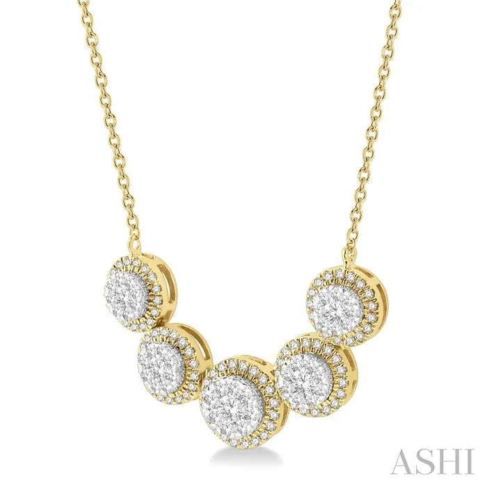 Round Shape 5 Stone Halo Lovebright Diamond Necklace