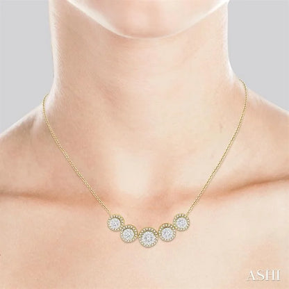 Round Shape 5 Stone Halo Lovebright Diamond Necklace