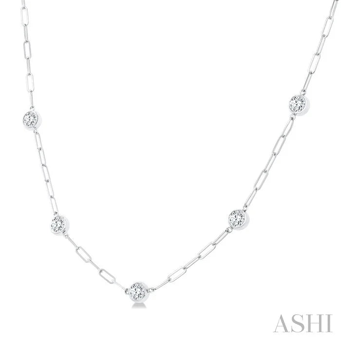 Bezel Set Paperclip Diamond Station Necklace