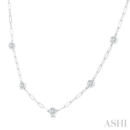 Bezel Set Paperclip Diamond Station Necklace