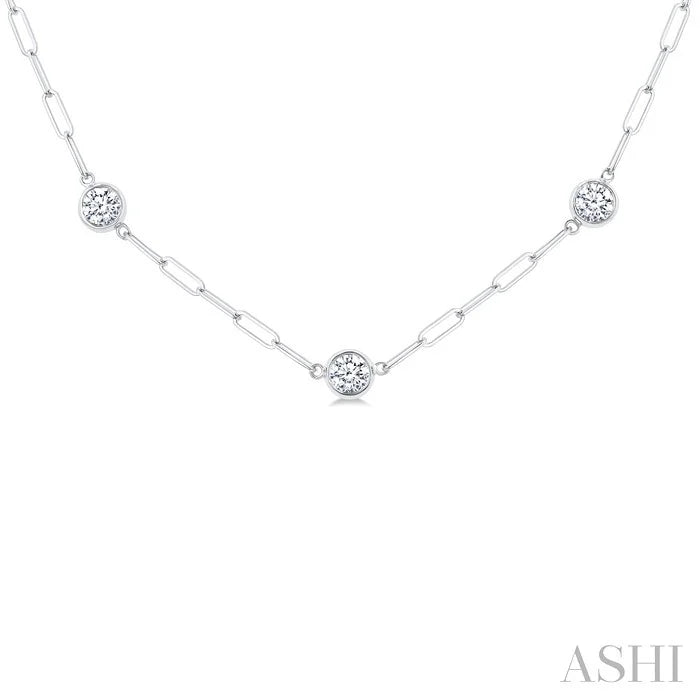 Bezel Set Paperclip Diamond Station Necklace