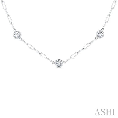 Bezel Set Paperclip Diamond Station Necklace