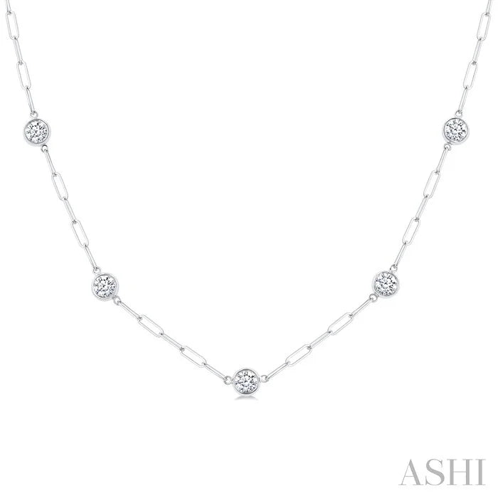 Bezel Set Paperclip Diamond Station Necklace