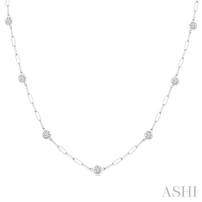 Bezel Set Paperclip Diamond Station Necklace