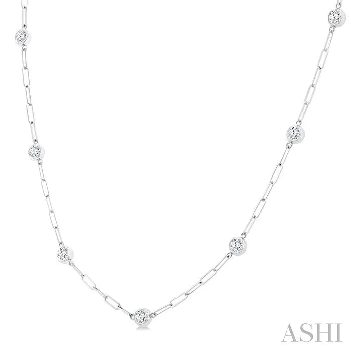 Bezel Set Paperclip Diamond Station Necklace