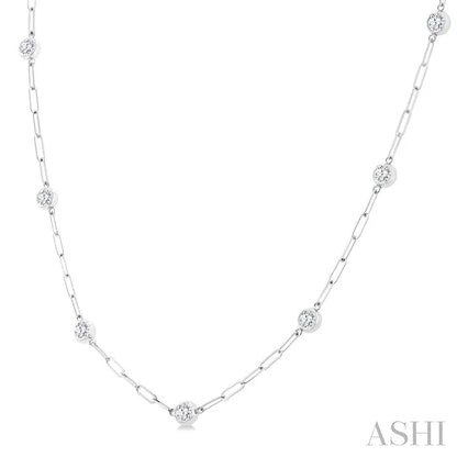 Bezel Set Paperclip Diamond Station Necklace