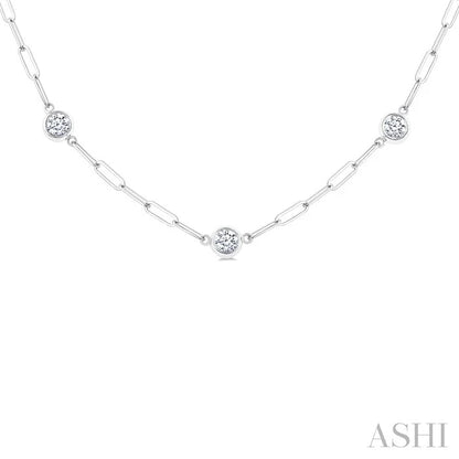 Bezel Set Paperclip Diamond Station Necklace