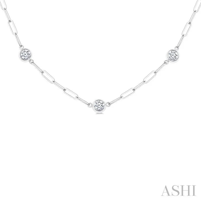 Bezel Set Paperclip Diamond Station Necklace