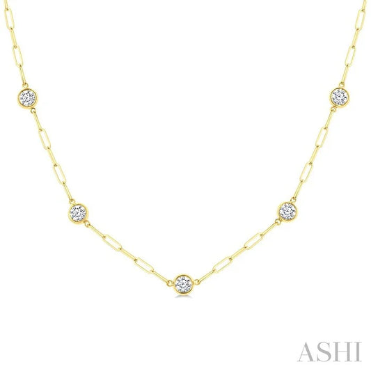 Bezel Set Paperclip Diamond Station Necklace