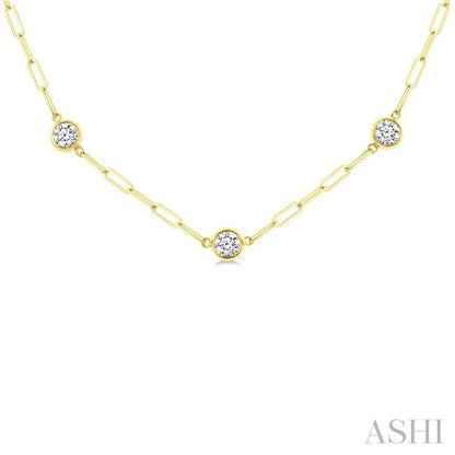 Bezel Set Paperclip Diamond Station Necklace
