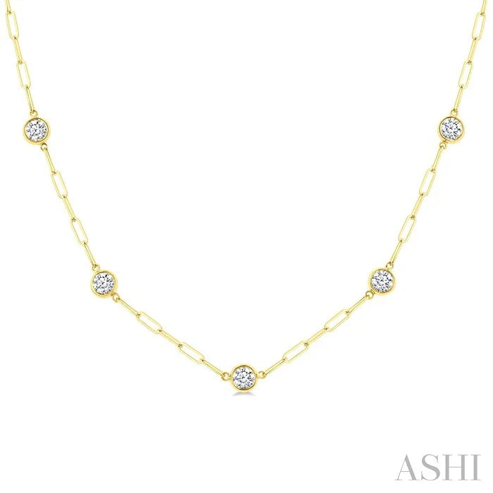 Bezel Set Paperclip Diamond Station Necklace