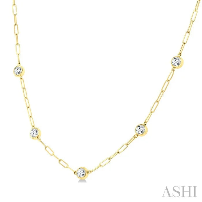 Bezel Set Paperclip Diamond Station Necklace