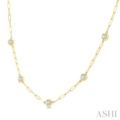 Bezel Set Paperclip Diamond Station Necklace