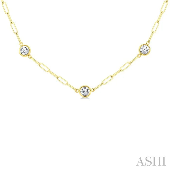 Bezel Set Paperclip Diamond Station Necklace