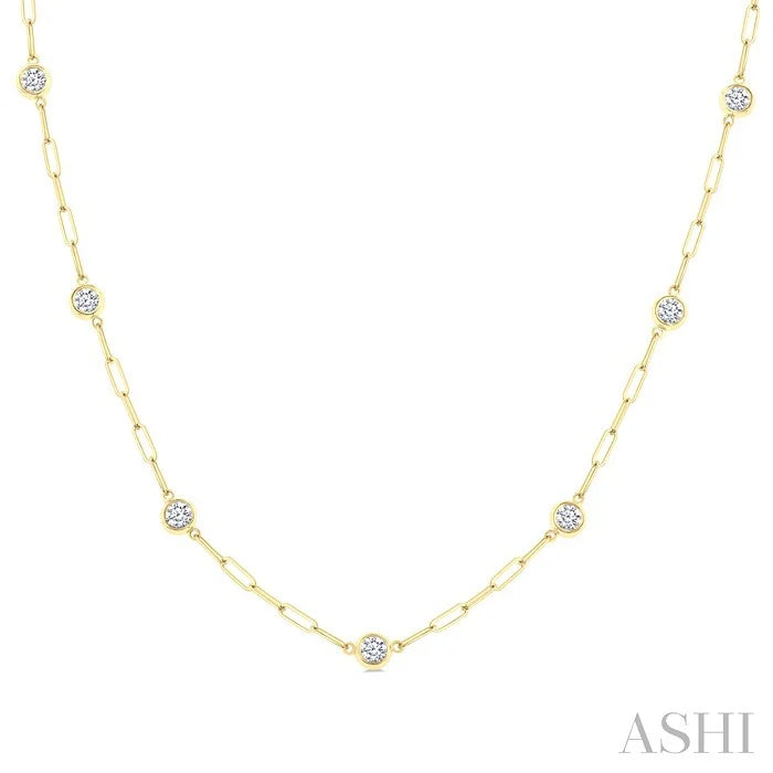 Bezel Set Paperclip Diamond Station Necklace