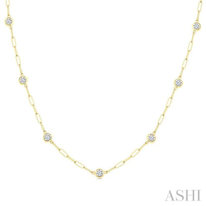Bezel Set Paperclip Diamond Station Necklace