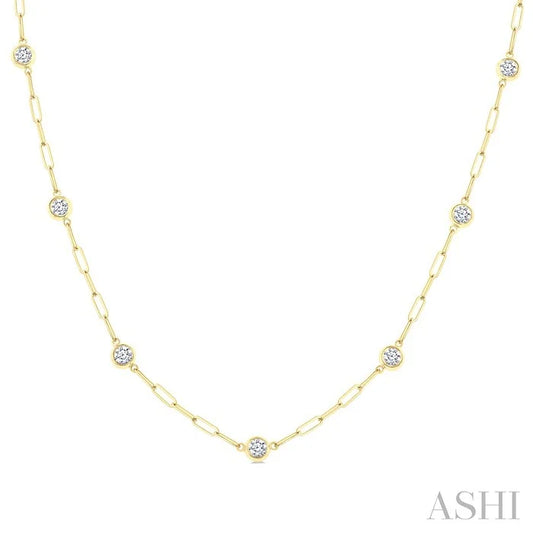 Bezel Set Paperclip Diamond Station Necklace