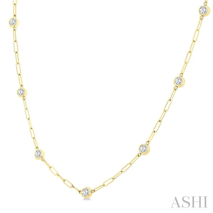 Bezel Set Paperclip Diamond Station Necklace