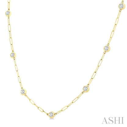Bezel Set Paperclip Diamond Station Necklace