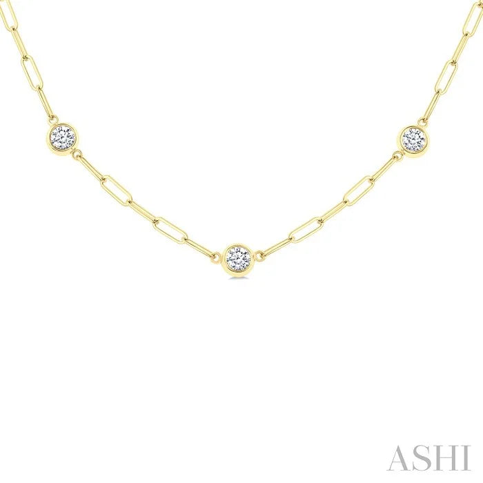 Bezel Set Paperclip Diamond Station Necklace