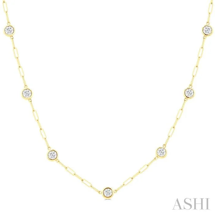 Bezel Set Paperclip Diamond Station Necklace