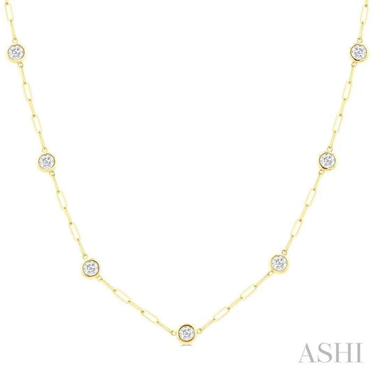 Bezel Set Paperclip Diamond Station Necklace