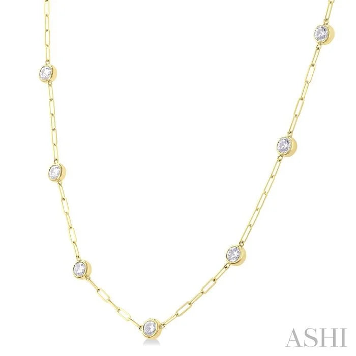 Bezel Set Paperclip Diamond Station Necklace