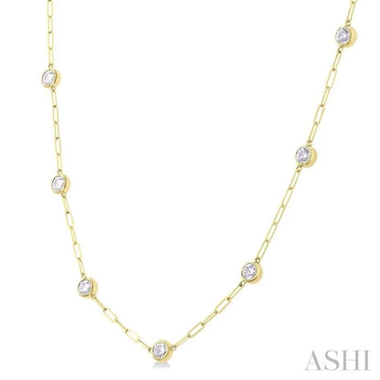 Bezel Set Paperclip Diamond Station Necklace