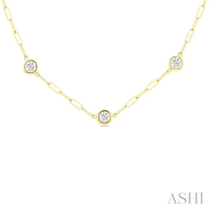 Bezel Set Paperclip Diamond Station Necklace