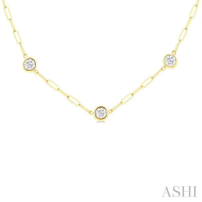 Bezel Set Paperclip Diamond Station Necklace